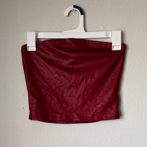 Burgundy Faux Leather Bandeau Top